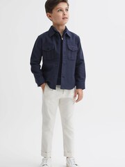 Reiss Eclipse Blue Thomas 9-14 yrs Brushed Cotton Patch Pocket Overshirt - Image 4 of 6