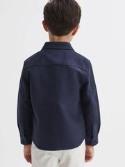 Reiss Eclipse Blue Thomas 9-14 yrs Brushed Cotton Patch Pocket Overshirt - Image 5 of 6
