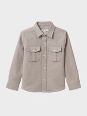 Reiss Oatmeal Melange Thomas Senior Brushed Cotton Patch Pocket Overshirt - Image 2 of 6
