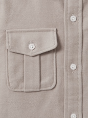 Reiss Oatmeal Melange Thomas Senior Brushed Cotton Patch Pocket Overshirt - Image 6 of 6