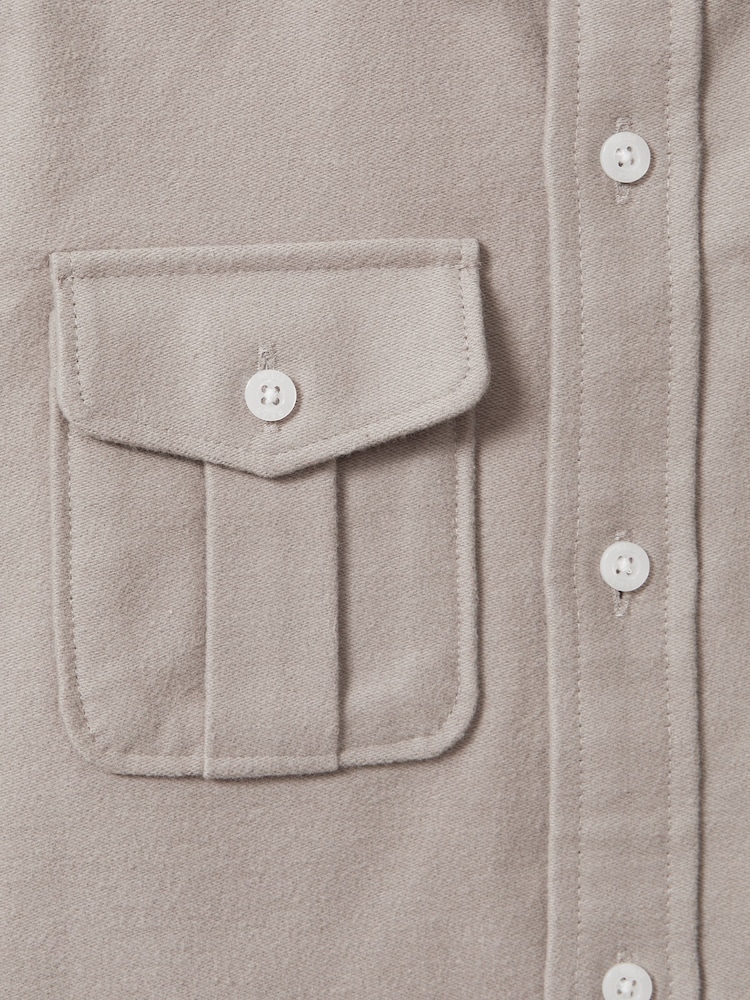 Reiss Oatmeal Melange Thomas Senior Brushed Cotton Patch Pocket Overshirt - Image 6 of 6