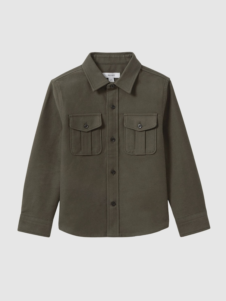 Reiss Pine Green Thomas Junior Brushed Cotton Patch Pocket Overshirt - Image 2 of 6 Reiss Pine Green Thomas Junior Brushed Cotton Patch Pocket Overshirt - Image 2 of 6