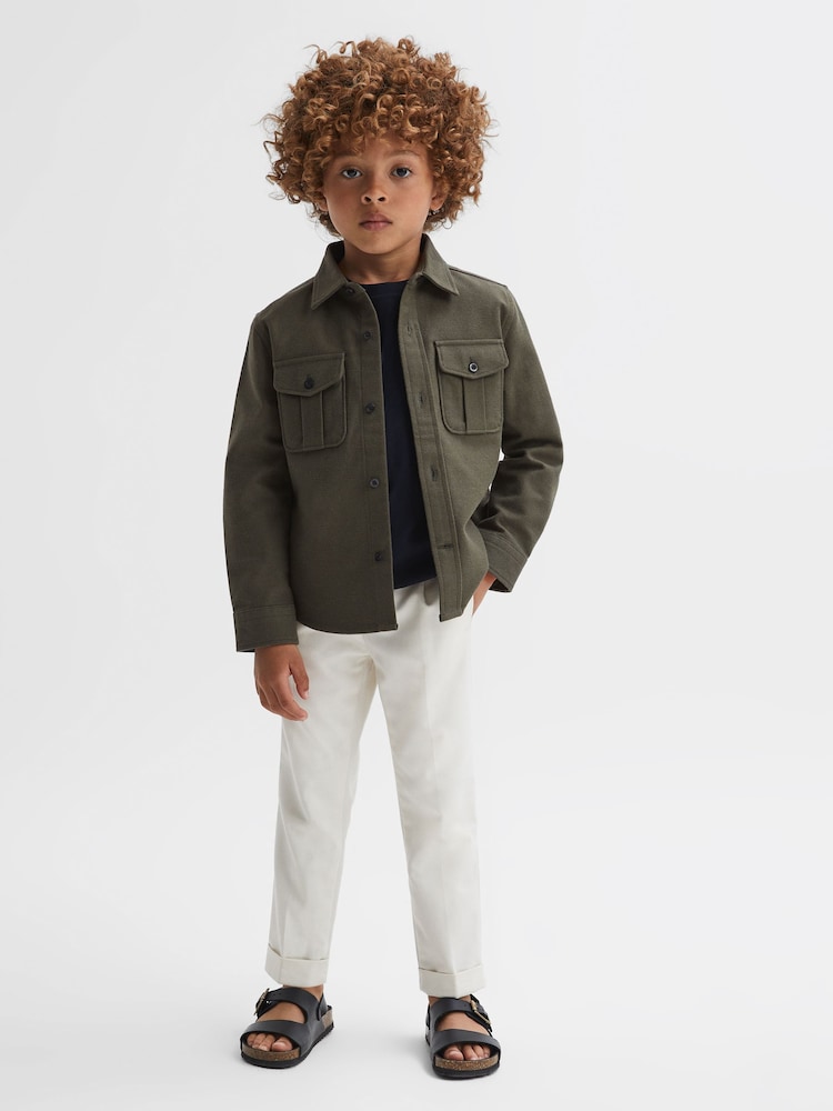 Ciemnozielona - Reiss Thomas Brushed Cotton Patch Pocket Overshirt - Image 3 of 6