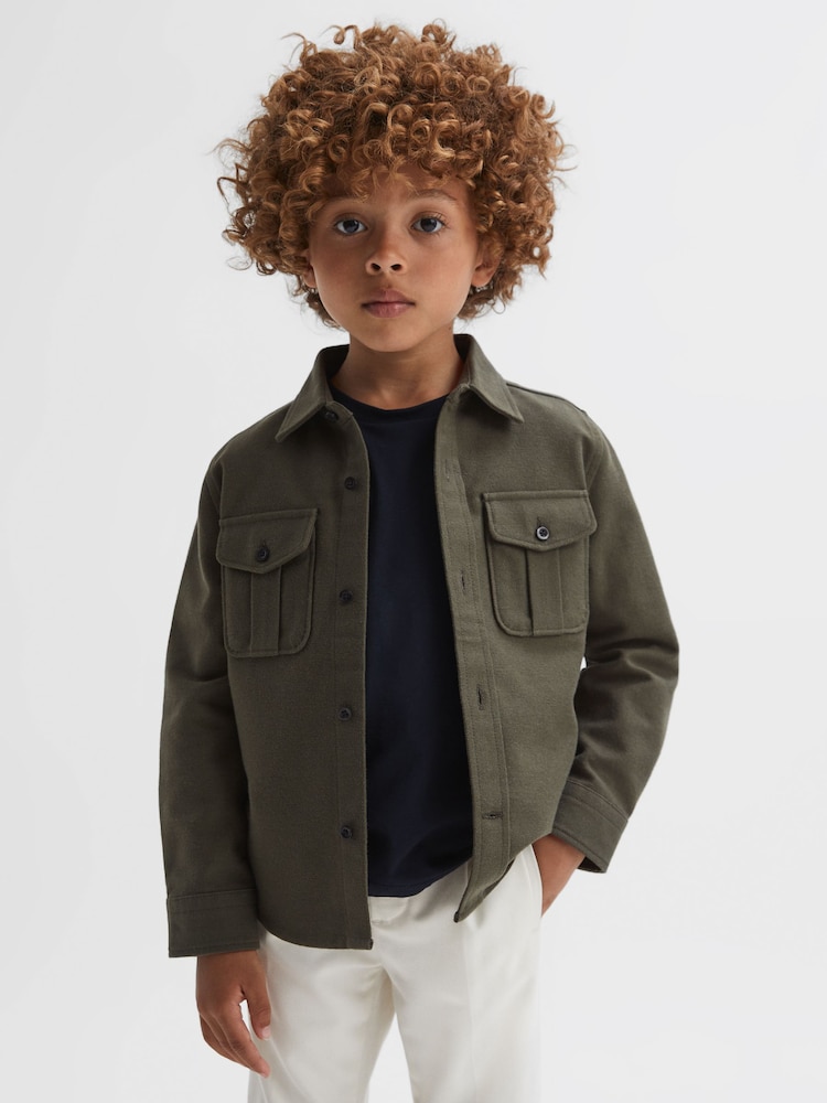 Ciemnozielona - Reiss Thomas Brushed Cotton Patch Pocket Overshirt - Image 4 of 6