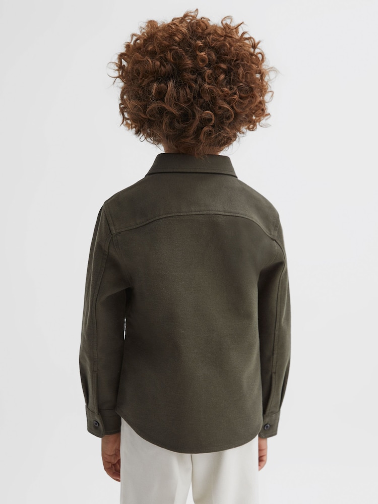 Ciemnozielona - Reiss Thomas Brushed Cotton Patch Pocket Overshirt - Image 5 of 6
