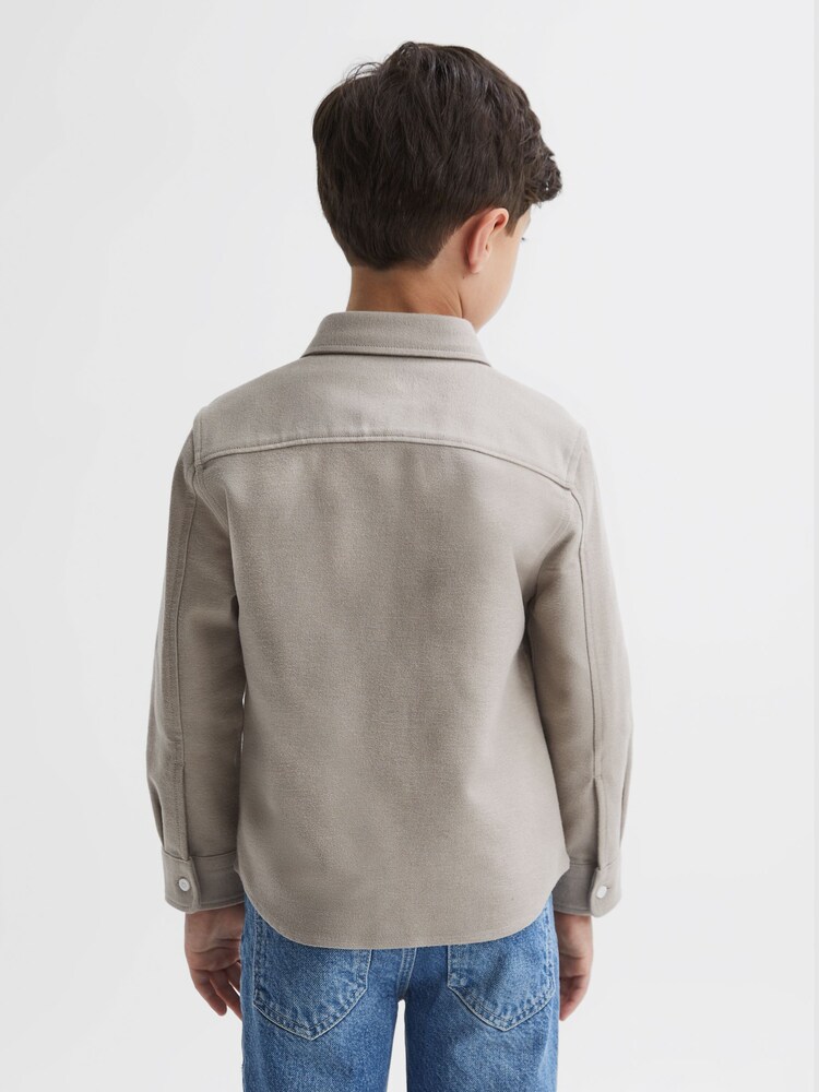 Oatmeal Melange - Reiss Thomas Brushed Cotton Patch Pocket Overshirt - Image 5 of 6