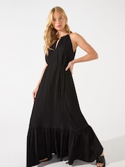 Ro&Zo Texture Tie Waist Black Midi Dress - Image 1 of 1