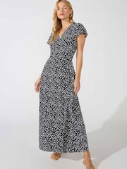 Ro&Zo Wrap Black Midi Dress - Image 1 of 6