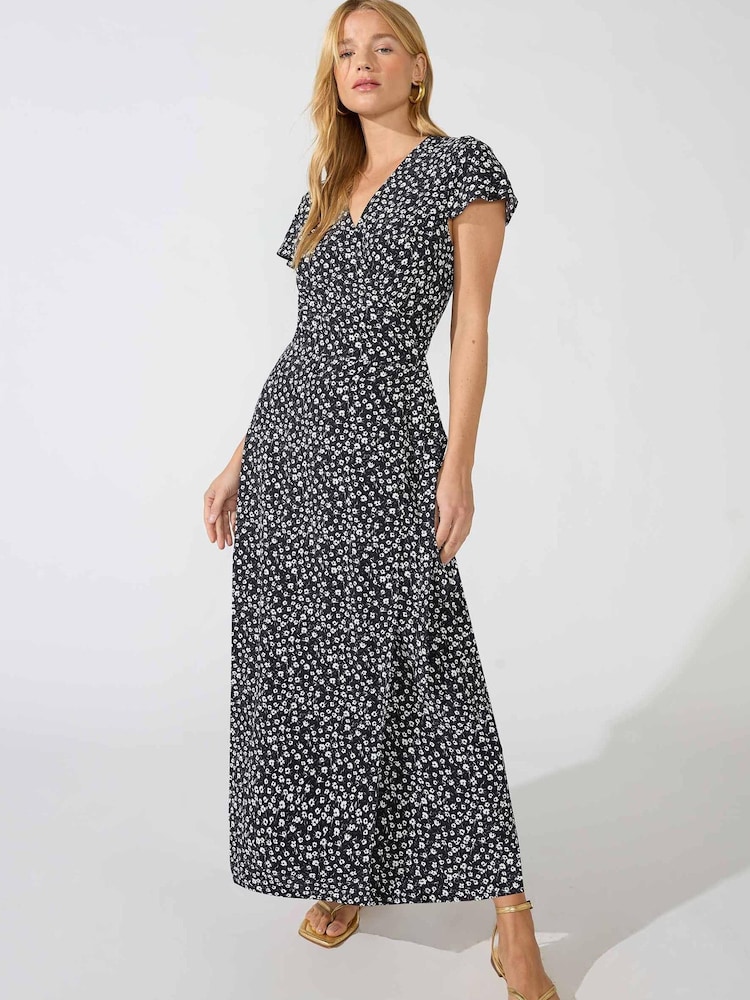 Ro&Zo Wrap Black Midi Dress - Image 1 of 6
