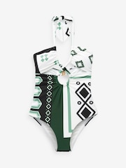Ecru/Green Geometric Twist Neck Shaping Swimsuit - Image 7 of 7