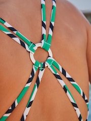 Green Geo Plunge Strappy Back Wired Tummy Shaping Control Swimsuit - Image 7 of 8