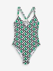 Green Geo Plunge Strappy Back Wired Tummy Shaping Control Swimsuit - Image 8 of 8