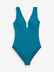 Teal Blue Plunge Tummy Shaping Control Swimsuit - Image 5 of 5