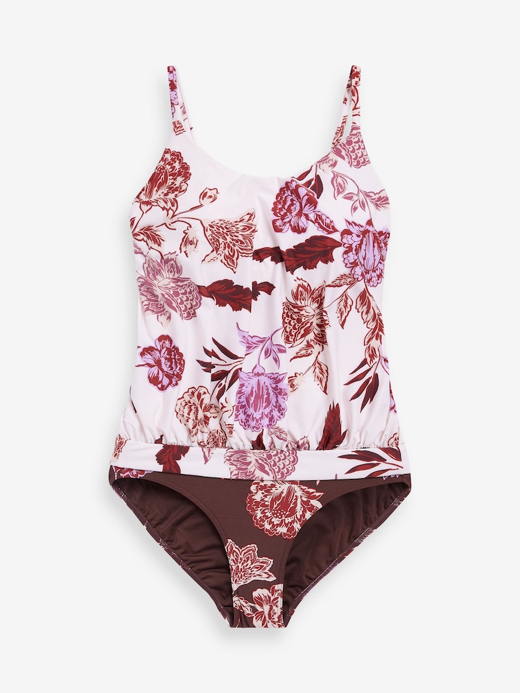 Cream/Red Floral Print Blouson Shaping Swimsuit - Image 6 of 6
