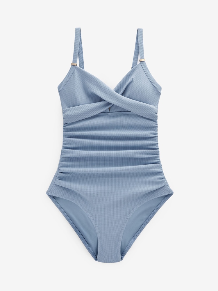 Blue Textured Tummy Shaping Control Swimsuit - Image 6 of 6