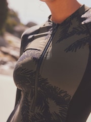 Khaki Green Palm Long Sleeve Rash Shaping Swimsuit - Image 4 of 7