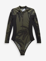Khaki Green Palm Long Sleeve Rash Shaping Swimsuit - Image 6 of 7