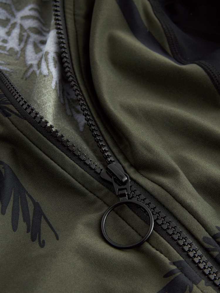 Khaki Green Palm Long Sleeve Rash Shaping Swimsuit - Image 7 of 7
