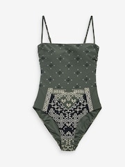 Green Placement Square Neck Tummy Shaping Control Swimsuit - Image 6 of 6
