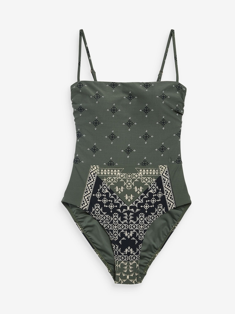 Green Placement Square Neck Tummy Shaping Control Swimsuit - Image 6 of 6