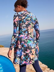 Navy Floral Long Sleeve Modesty Burkini Shaping Swimsuit - Image 3 of 8