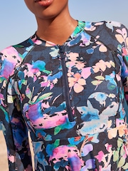 Navy Floral Long Sleeve Modesty Burkini Shaping Swimsuit - Image 4 of 8