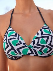 Green Geo Padded Wired Plunge Bikini Top - Image 5 of 7