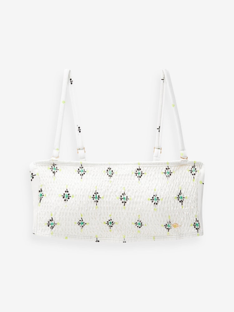 Green/Ecru Cream Shirred Bandeau Bikini Top - Image 5 of 5
