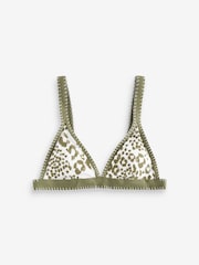 Ecru/Khaki Green Leopard Contrast Whipstitch Bikini Top - Image 7 of 7