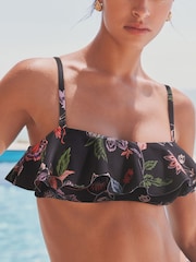 Black Floral Ruffle Bandeau Bikini Top - Image 5 of 7