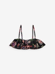 Black Floral Ruffle Bandeau Bikini Top - Image 6 of 7
