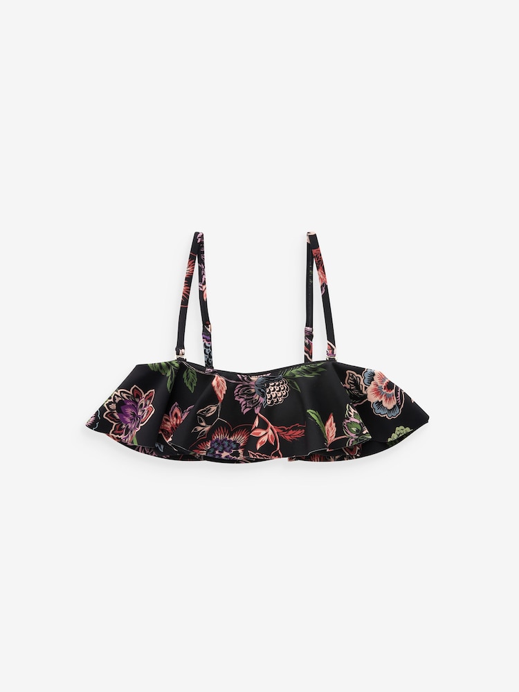 Black Floral Ruffle Bandeau Bikini Top - Image 6 of 7