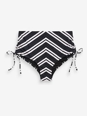 Black/White Stripe Midi Waist Ruched Side High Leg Bikini Bottoms - Image 6 of 6