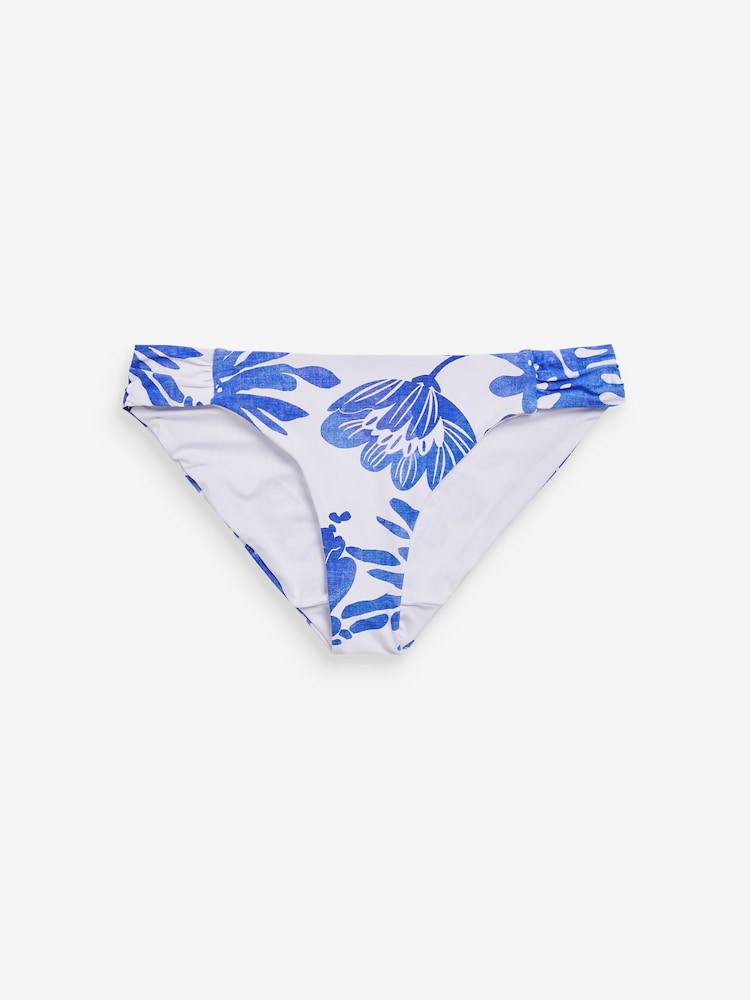 Blue/White Floral Ruched Side High Leg Bikini Bottoms - Image 1 of 5