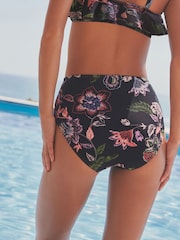 Black Floral High Waist Bikini Bottoms - Image 3 of 6