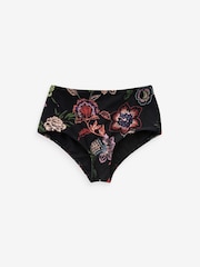 Black Floral High Waist Bikini Bottoms - Image 5 of 6