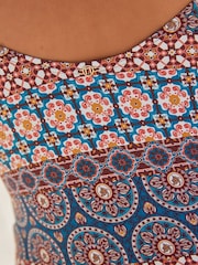 Red/Blue Woodblock Plunge Colourblock Tummy Control Tankini - Image 6 of 7
