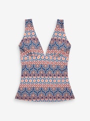 Red/Blue Woodblock Plunge Colourblock Tummy Control Tankini - Image 7 of 7