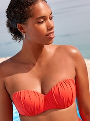 Coral Pink Ruched Shaping Wired Bandeau Bikini Top - Image 1 of 6