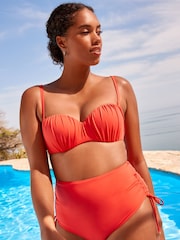 Coral Pink Ruched Shaping Wired Bandeau Bikini Top - Image 3 of 6