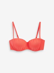 Coral Pink Ruched Shaping Wired Bandeau Bikini Top - Image 6 of 6