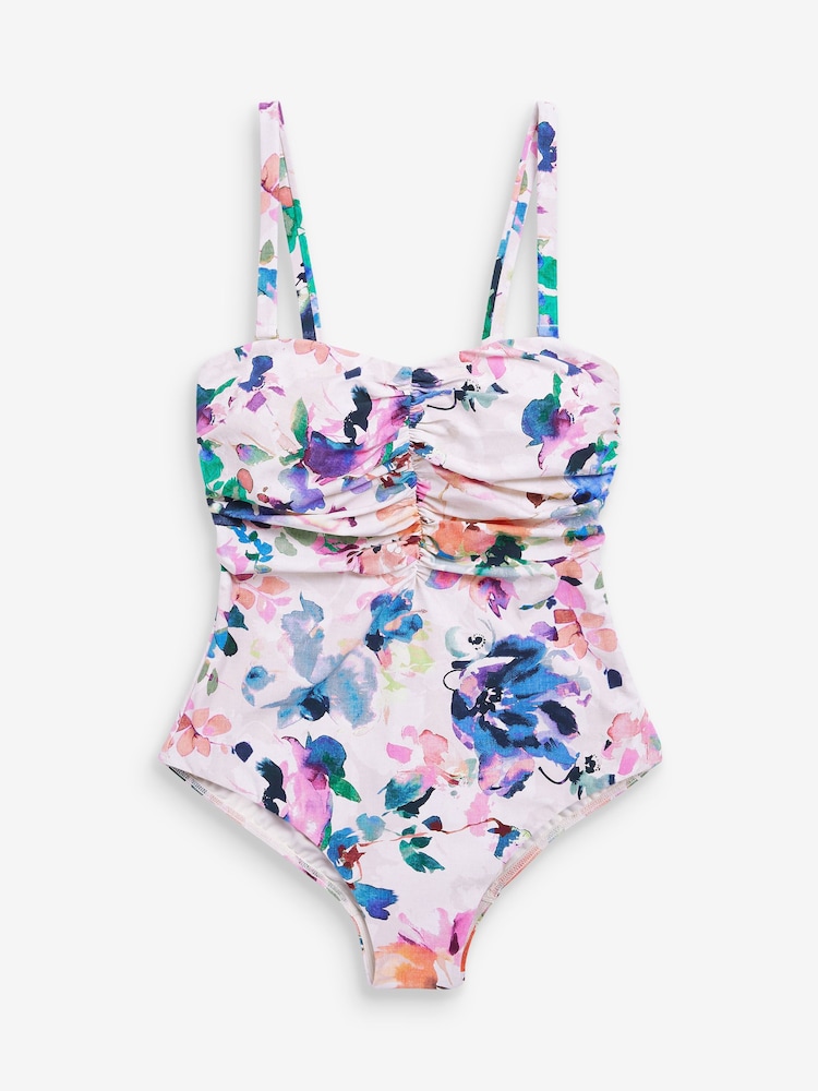 Cream Floral DD+ Wired Bandeau Tummy Control Swimsuit - Image 4 of 4