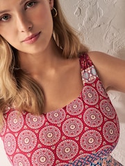 Red/Blue Woodblock Tummy Control DD+ Square Neck Swimsuit - Image 4 of 6