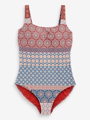 Red/Blue Woodblock Tummy Control DD+ Square Neck Swimsuit - Image 6 of 6