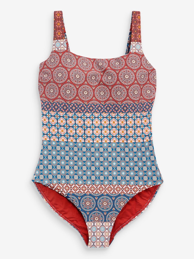 Red/Blue Woodblock Tummy Control DD+ Square Neck Swimsuit - Image 6 of 6