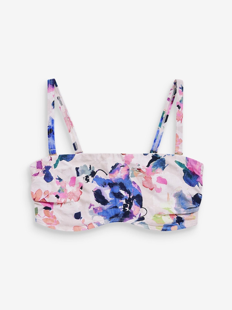 Cream Floral DD+ Non Pad Minimise Bandeau Bikini Top - Image 5 of 5 Cream Floral DD+ Non Pad Minimise Bandeau Bikini Top - Image 5 of 5