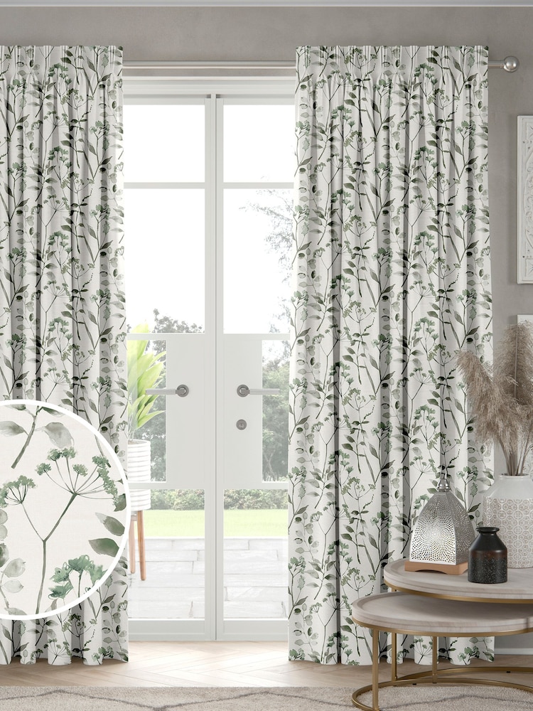 Sage Green Isla Floral Made To Measure Curtains - Image 1 of 9