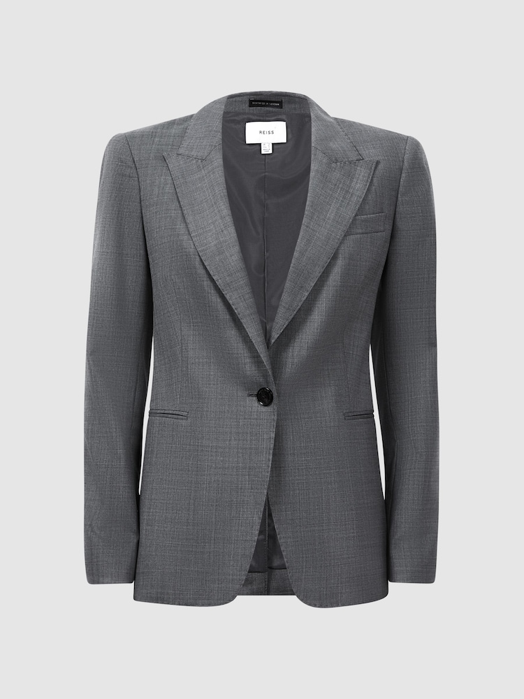 Reiss Grey Layton Tailored Fit Wool Blend Single Breasted Suit Blazer - Image 2 of 5
