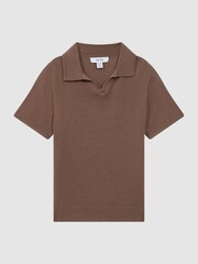 Reiss Brown Sugar Duchie Senior Merino Wool Open Collar Polo Shirt - Image 2 of 7