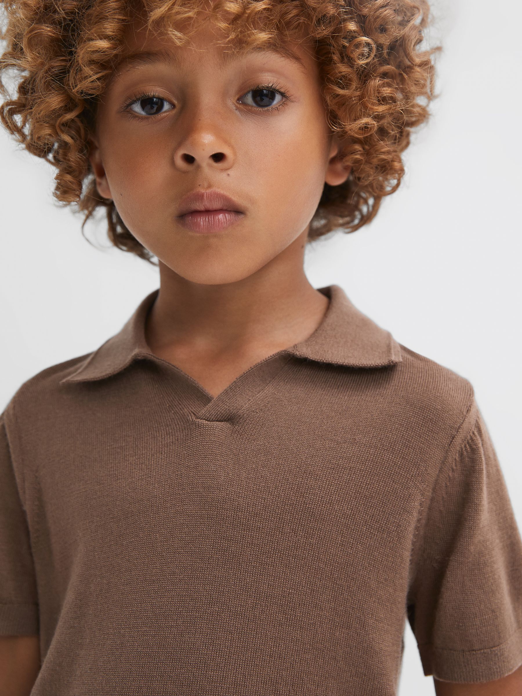 Buy Reiss Brown Sugar Duchie Senior Merino Wool Open Collar Polo